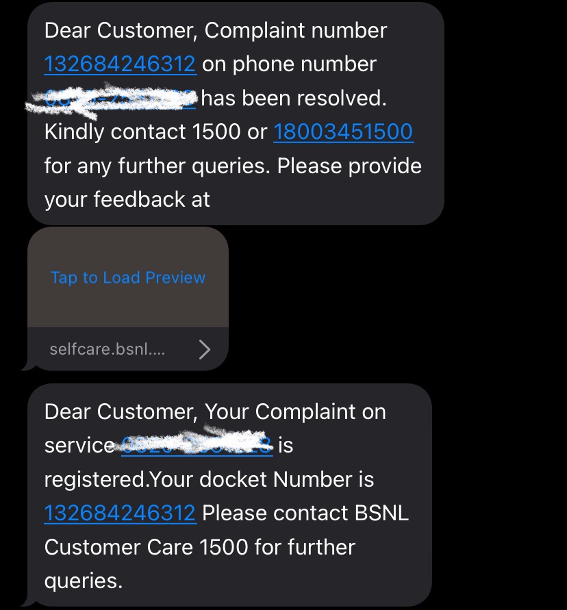 Sushyam's tweet photo. @BSNLCorporate @KarnatakaBsnl - The complaint is closed without resolution . Attaching a screen shot for your reference. Complaint number - 132684246312 .  Elderly parents using this number for emotional reasons. Else there is no usage as such. Please look into this @DoT_India https://t.co/2wli6Vj7VP