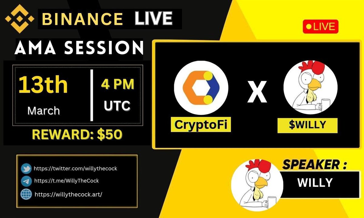🕒 Countdown Alert, #WillysWorld! 🌟

Only 30 minutes left until our #Binance_Live AMA with WILLY kicks off. 

This is your final call to dive into the future of #WillyDAO with us. 

Are you prepared for an enlightening chat? We can’t wait to see you there! 🎙️

📌 Set your alarms