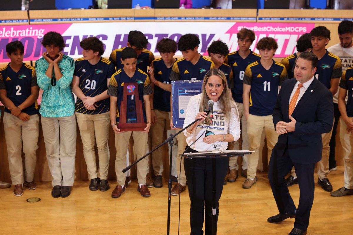 MDCPS's tweet photo. Recognizing the achievements of the @DDCESDOLPHINS Varsity Soccer Team. These student-athletes finished as Class 3A boys’ soccer state runners-up at the @FHSAA state finals. Congratulations! https://t.co/eBTnosy3AS