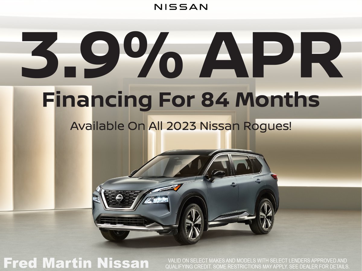 FM_Nissan's tweet image. 3.9% APR Financing is available now on all 2023 Nissan Rogues! Stop in today and drive one for yourself!
fredmartinnissan.com/new-vehicles/r…
*On select makes and models. Restrictions apply. See dealer for details.
#Nissan #Rogue #LowAPR #Akron #weKnowCars