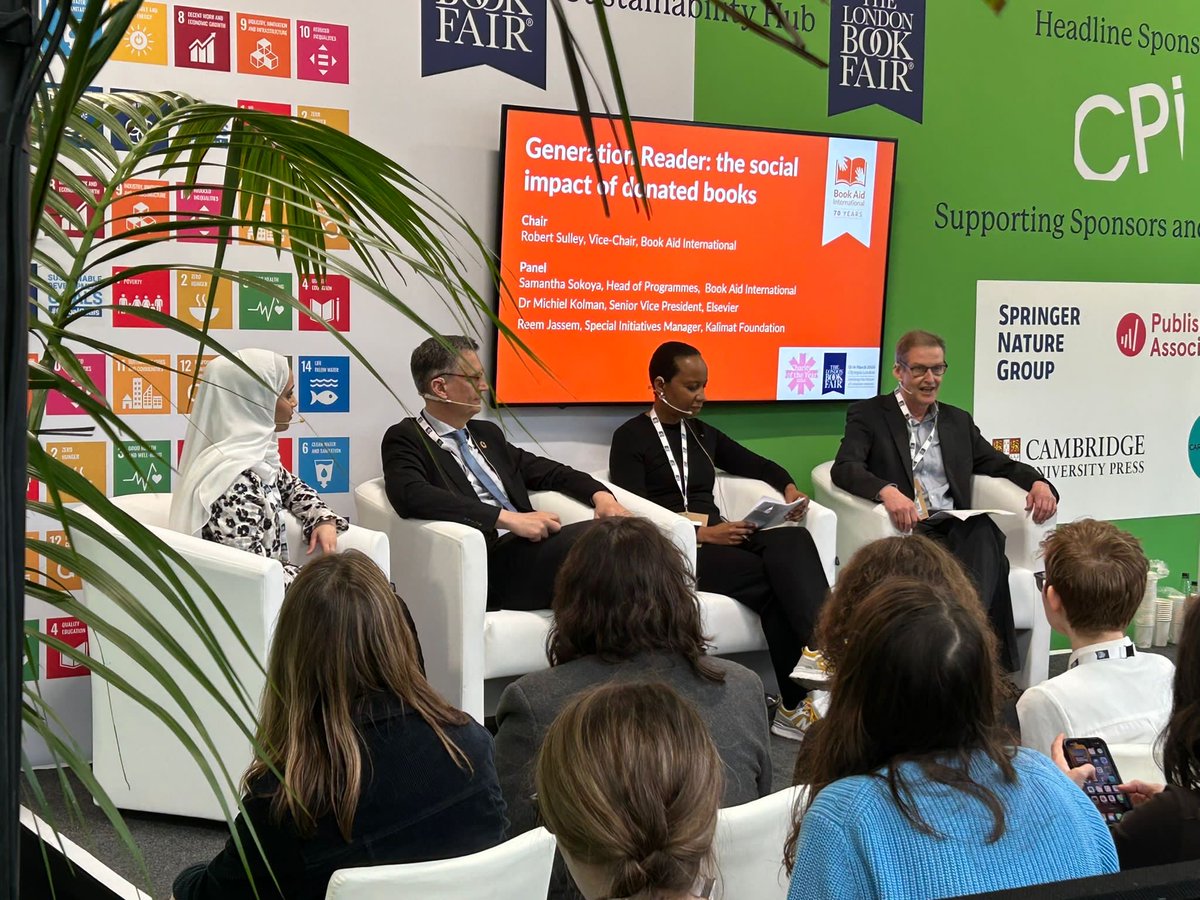 Book_Aid's tweet photo. A big thank you to our Sustainability Hub panel talking about the social impact of donated books at today’s @LondonBookFair. https://t.co/A0ALlXduup