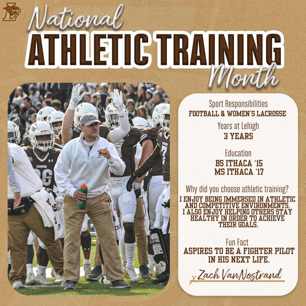 During National Athletic Training Month we're excited to celebrate Marco and Zach and all they do for our program! #GoLehigh #TheNest