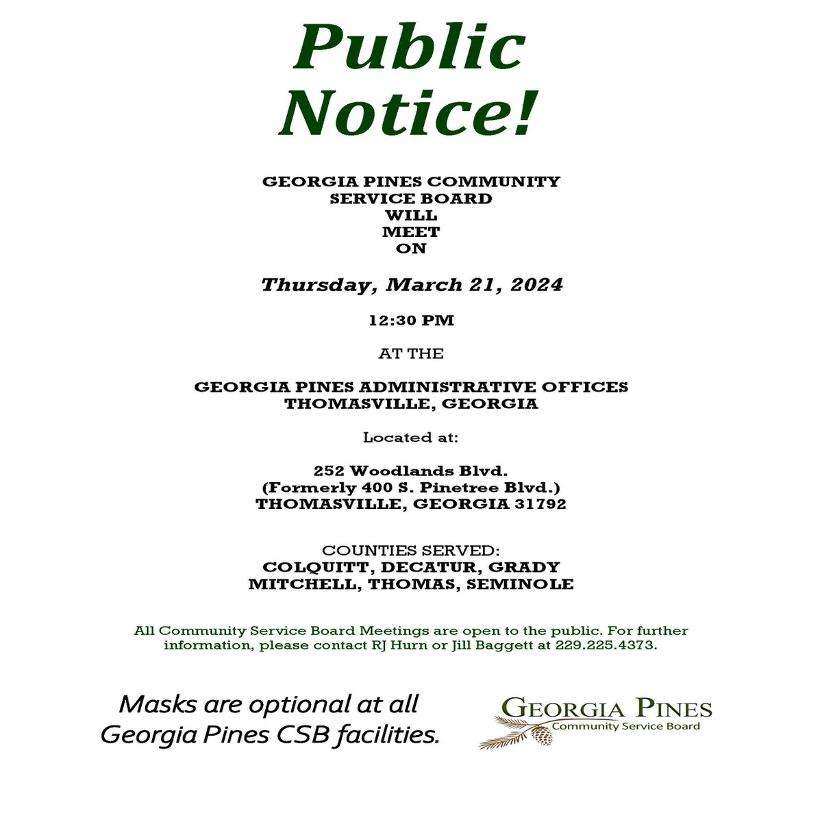 GeorgiaPinesCSB's tweet photo. Hello to our communities, March 21st #GPCSB will be hosting its monthly public community board meeting where its shared goal and outreach are discussed. This event is open to the public to learn more about the CSB as well have the opportunity to share their voices and concerns. https://t.co/wr9jLUwads