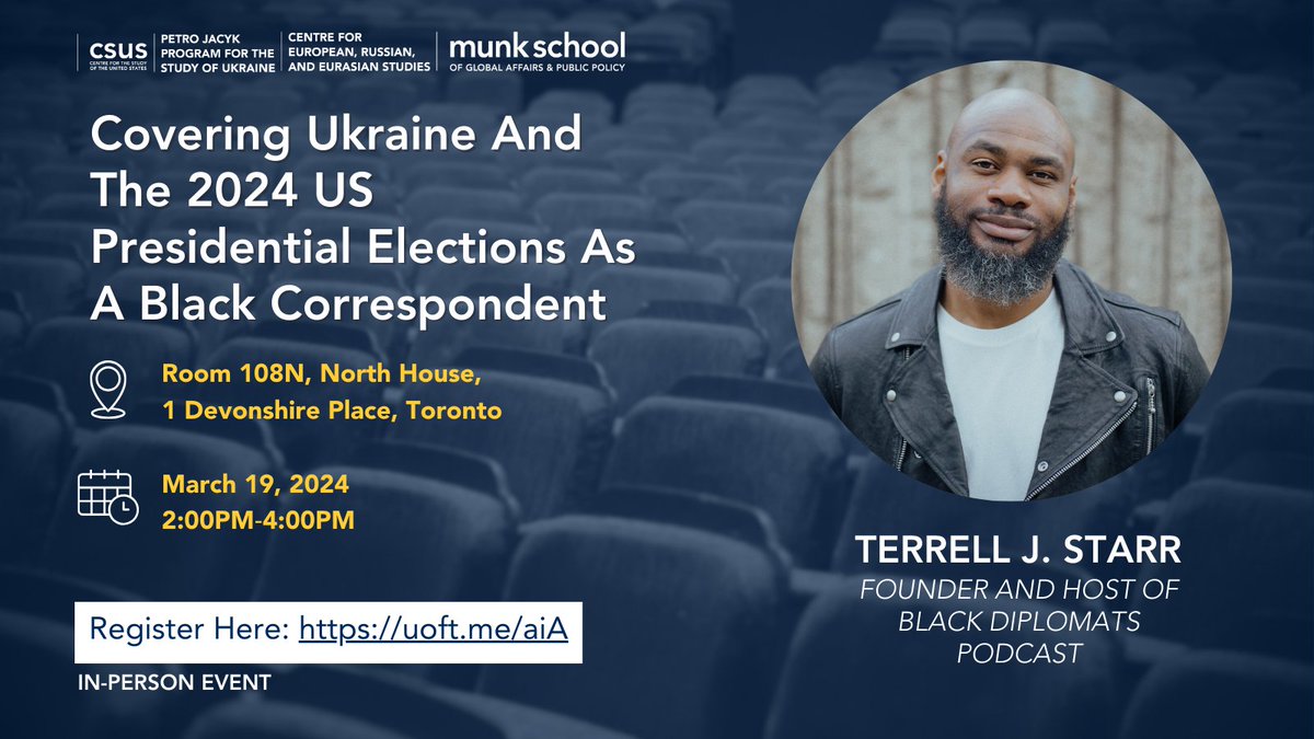 terrelljstarr's tweet photo. Hey, Toronto!

I will be in your city next week speaking about Ukraine and the 2024 Presidential Elections. If you are in town March 19, come to the University of Toronto and meet me in person! https://t.co/oZdLYrp8r9