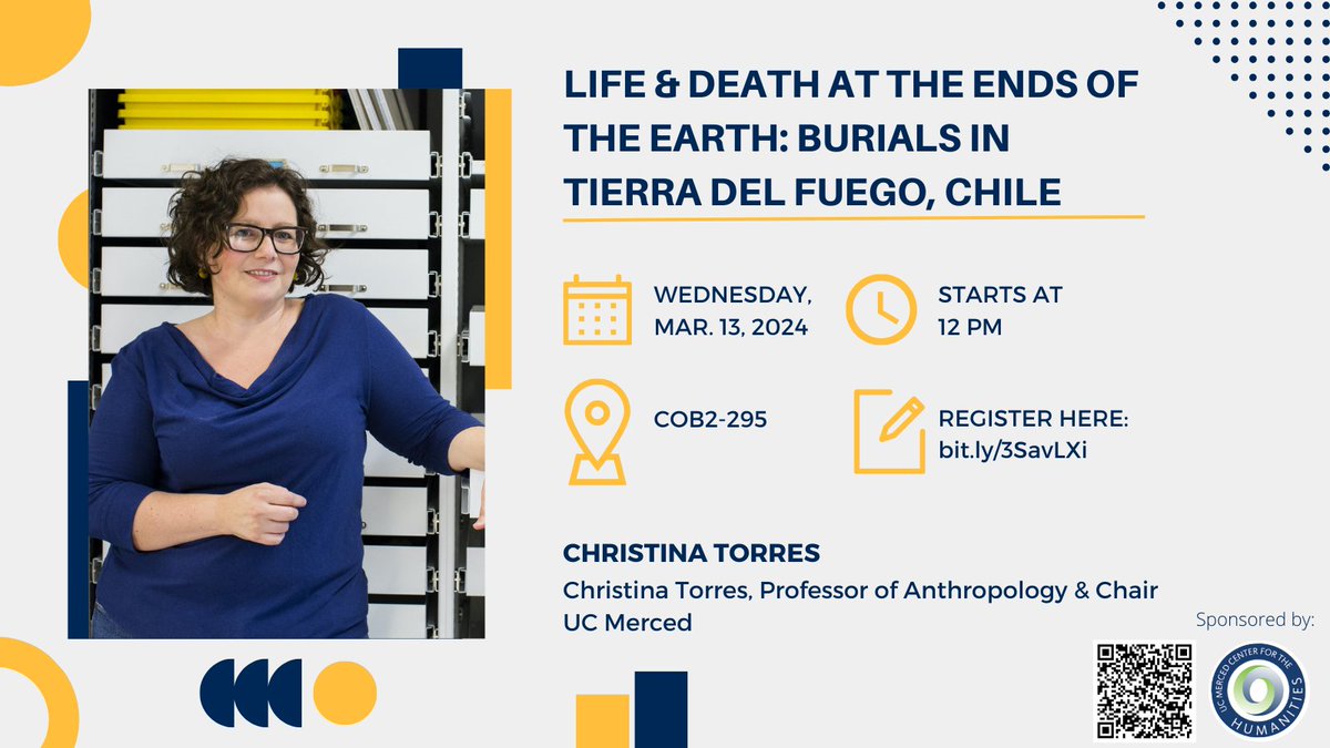 Please remember to join us today for Christina Torres' talk at 12:00 pm in COB2-295 on Burials in Tierra del Fuego, Chile.