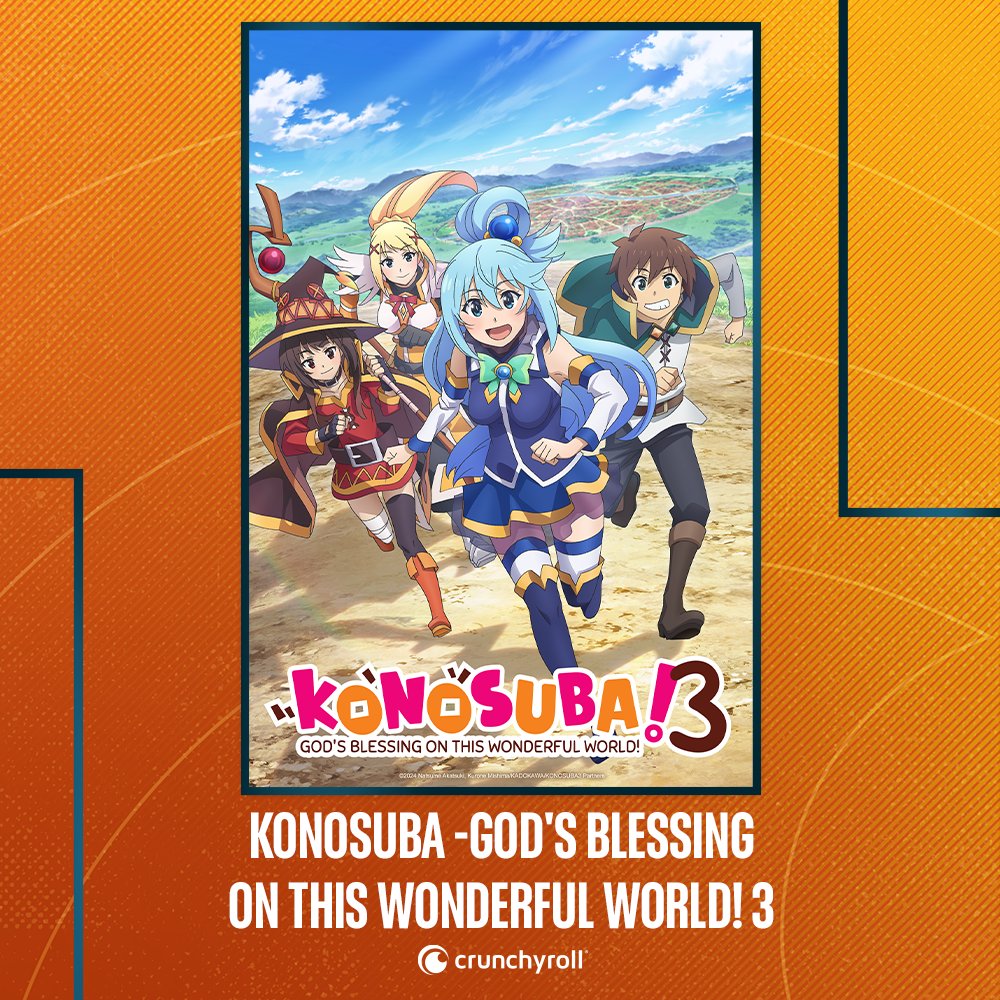 The team is on the brink as Kazuma eyes a quieter life. A royal summons puts their fate in the limelight. Is this their final adventure or just another bump in the road? KONOSUBA -God's Blessing on This Wonderful World! 3 is coming soon to Crunchyroll ✨ (@Konosuba_Anime)