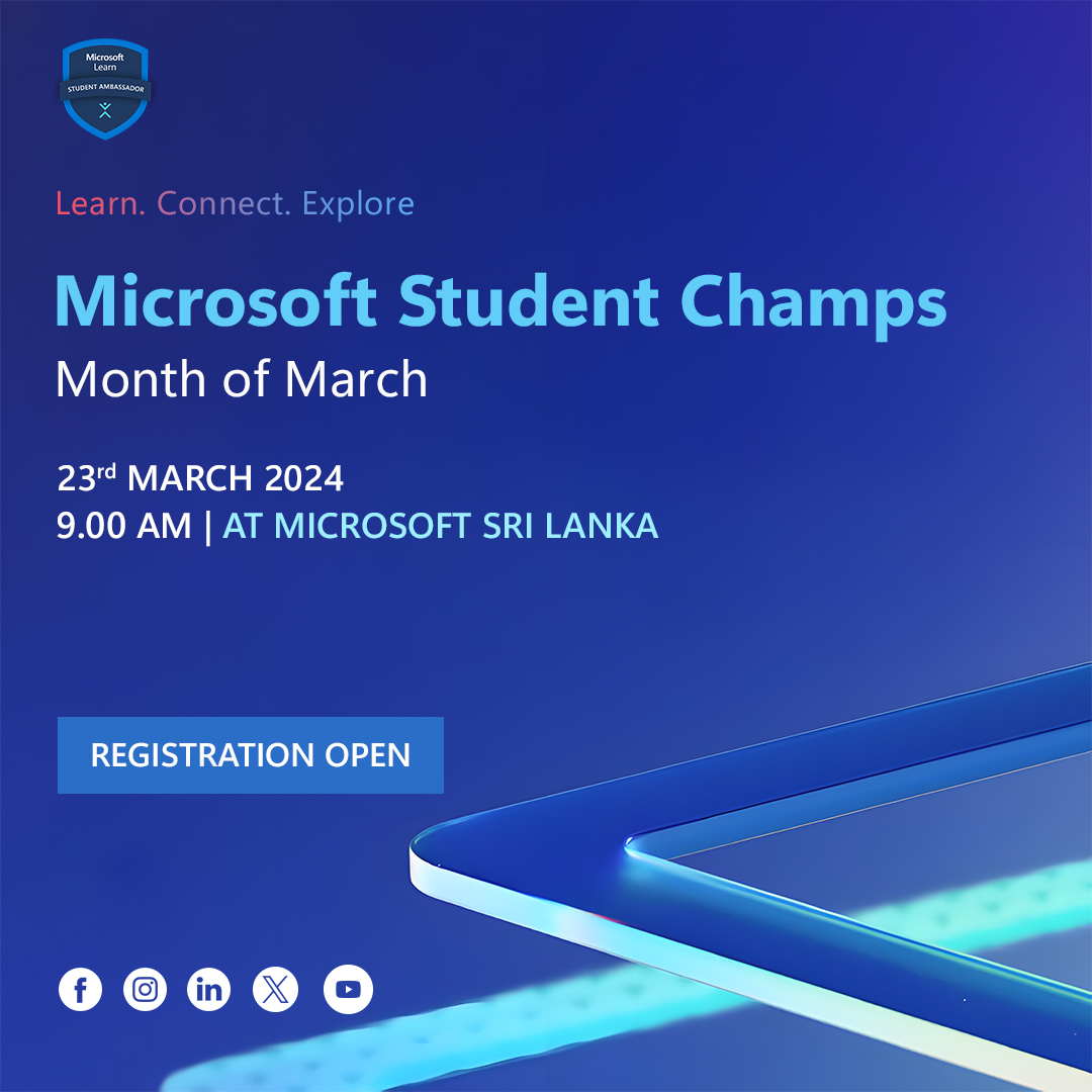 🚀 Registrations are now open! 

Secure your spot in the Microsoft Student Champs for the month of March and dive into a world of innovation, learning, and inspiration. ✨

🔗 Register now:

forms.office.com/r/5f9rhBMq3L

#MicrosoftLearn #MSTFStudentAmbassadors #MLSA #MLSALK #MSChamp