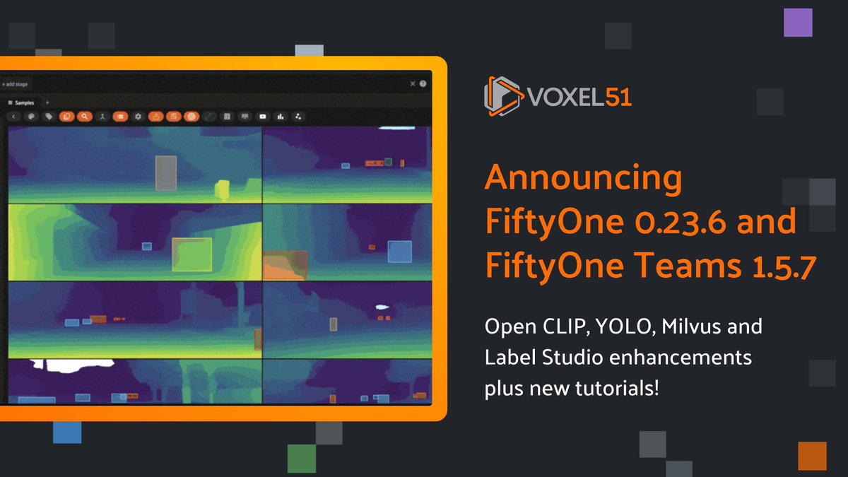 Voxel51's tweet photo. FiftyOne 0.23.6 and Teams 1.5.7 are out now! - https://t.co/lNxs6kizSb #OpenCLIP, #YOLO, @milvusio and @LabelStudioHQ enhancements, plus new tutorials!
#computervision #ai #artificialintelligence #machinelearning #datascience https://t.co/ENDgqzuVTr