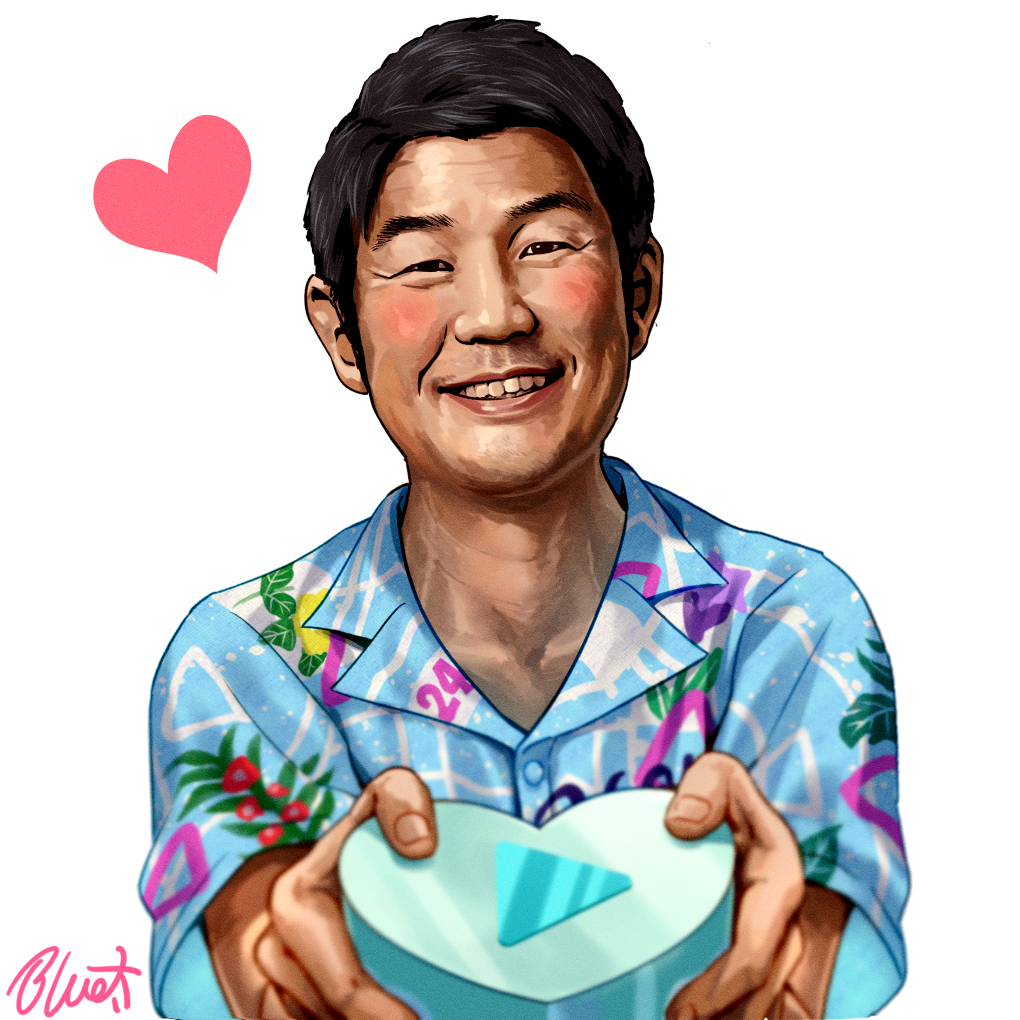 1boy male focus solo heart smile shirt hawaiian shirt  illustration images