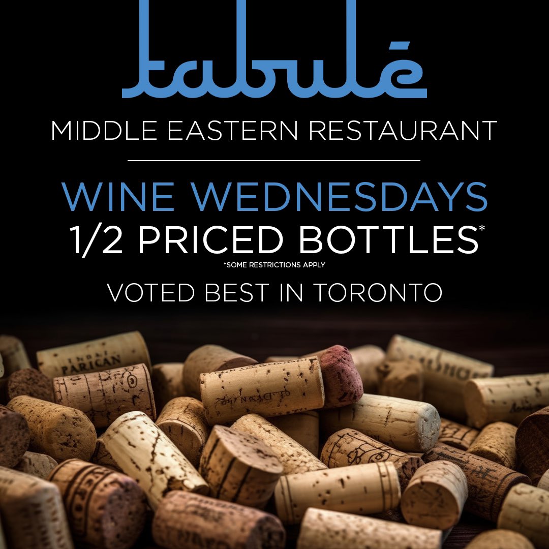 We could all use an extra glass of wine tonight thanks to daylight saving kicking it to us this week! Join us for 1/2 price bottles in @midtownbia @RiversideBIA and @BVShops 🍷🍷🍷 #WineWednesday #TabuleMiddleEastern