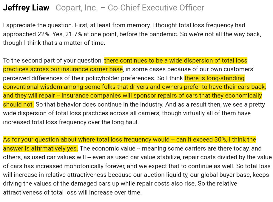 Copart on total loss frequency: 'can it exceed 30%, I think the answer is affirmatively yes'