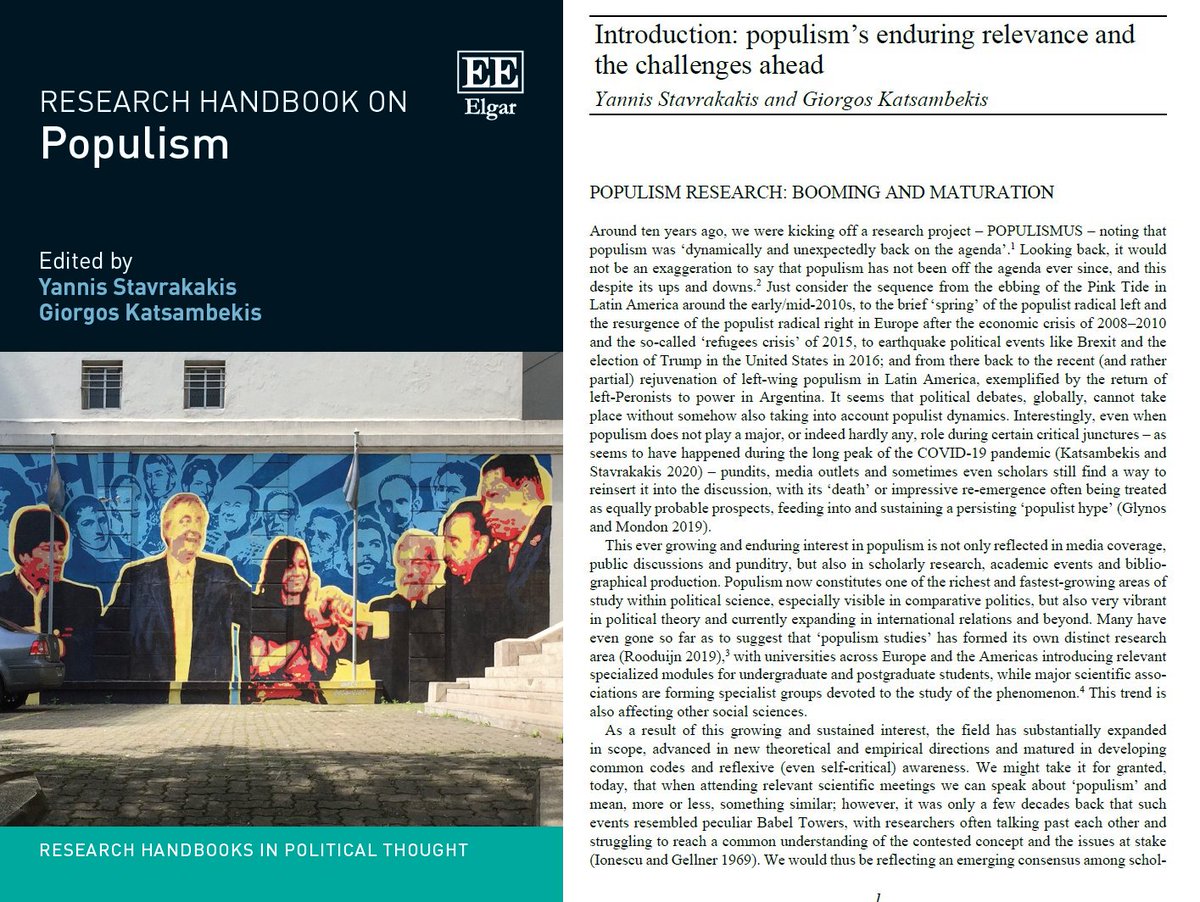 🚨It's finally out! 🚨 📔The Research Handbook on #Populism, edited by Yannis Stavrakakis & yours truly, published by @ElgarPublishing. 💻eBook available to purchase & print edition out in a few days (can be pre-ordered). 📖Introduction free to read: elgaronline.com/edcollchap/boo…