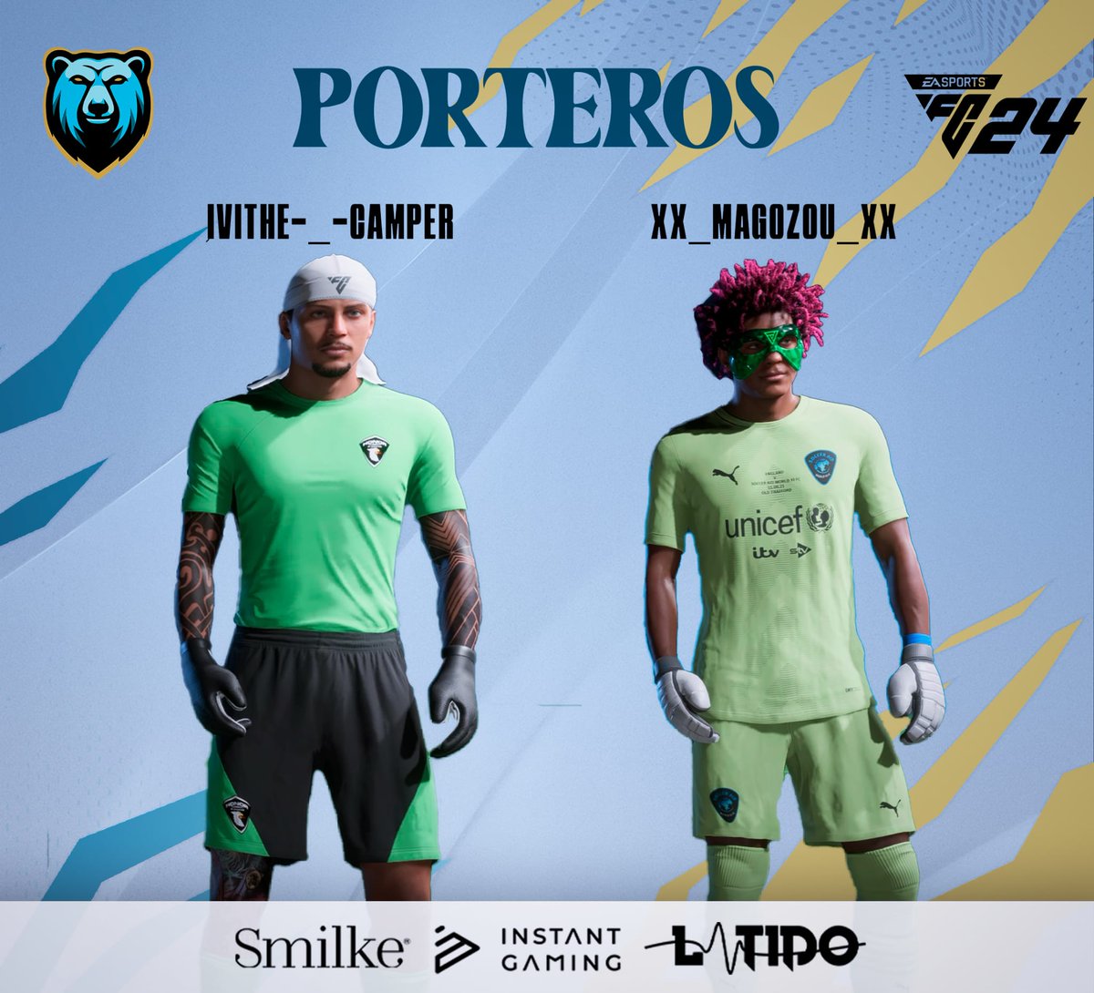 BARBATEFC's tweet image. #Presentación || 𝗢𝗳𝗶𝗰𝗶𝗮𝗹

Comenzamos presentando a nuestros muros dos grandes porteros 🧱👏🏻 que defenderán los colores del equipo 🩵🖤

𝐵𝐼𝐸𝑁𝑉𝐸𝑁𝐼𝐷𝑂𝑆
@Xx_MagoZou_xX 
@ivithecamper

#goursus.     @UrsusGaming_