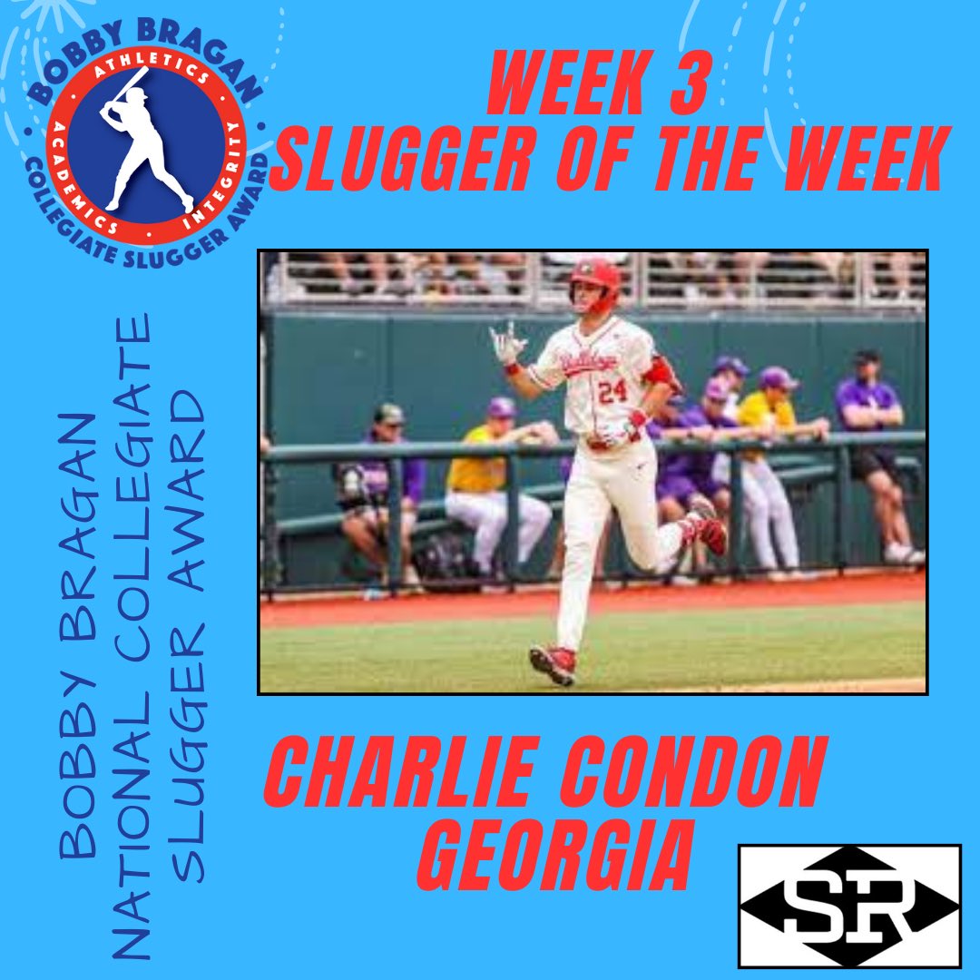 braganslugger's tweet photo. Charlie Condon of Georgia led the Watch List with 10 hits and a .556 BA across six games against Georgia Southern, Stetson &amp; Northern Colorado (4).  He scored 9 runs and drove in 10 on the strength of 4 multi-hit games in six starts.    .556/.700/1.333 https://t.co/e66dKgq1n3