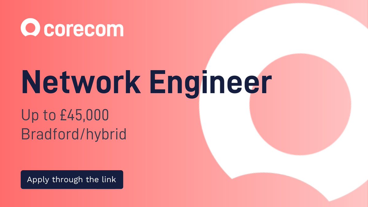 Our manufacturing client are looking for a Network Engineer!

The ideal candidate will be responsible for maintaining and intermittently improving current network configuration and infrastructure.

Read more here - corecomconsulting.co.uk/jobs/network-e…

#NetworkEngineer #TechJobs #NetworkJobs