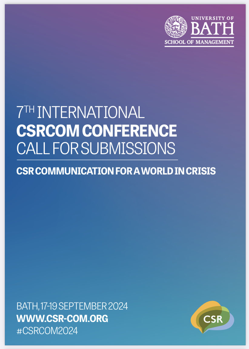 🚨 Deadline extension alert! 🚨 You now have until Monday 25 March to submit your abstract or session proposal for #CSRCOM2024 at @BathSofM. Read the call for papers ⬇️ bath.ac.uk/publications/7…