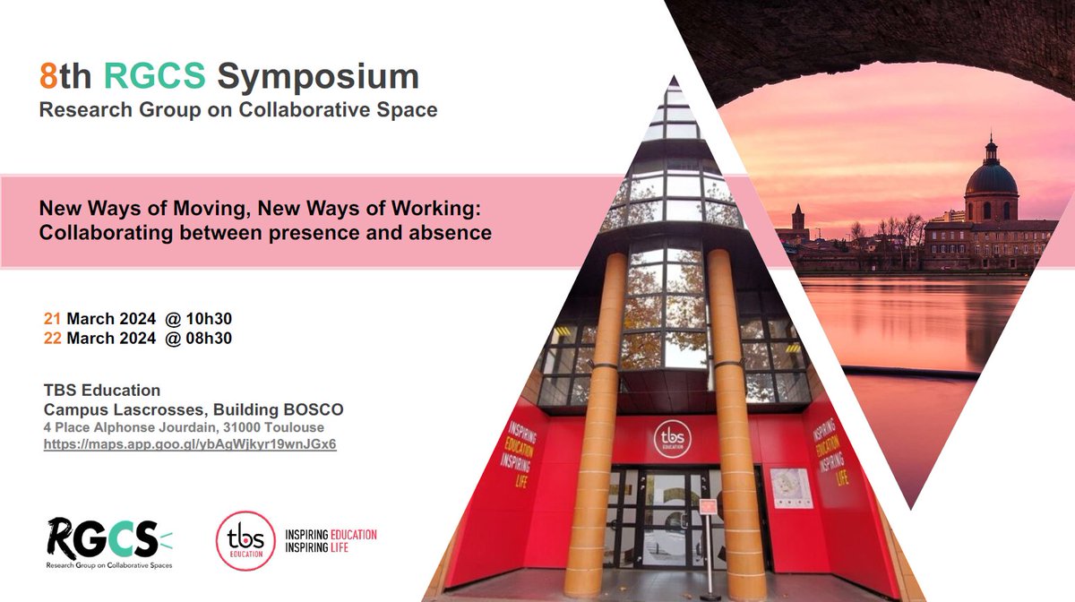 We are delighted to invite you to the next RGCS Symposium: 👨‍💻 New Ways of Moving, New Ways of Working 📅 21 and 22 March 2024 📍 TBS Education - Lascrosses Campus ➡ Register here: symposiumrgcs.sciencesconf.org