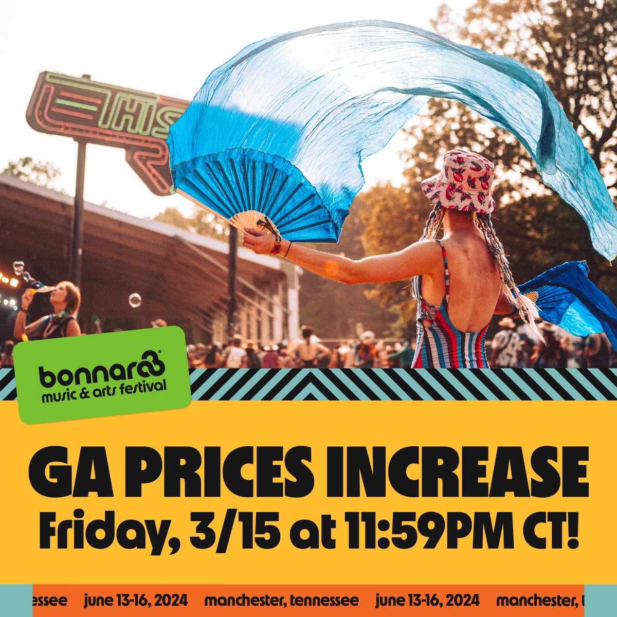heads up ☝️ be sure to get your GA tickets before friday night to get the lowest possible price! bonnaroo.com