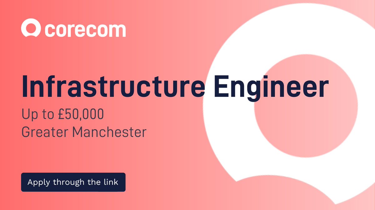 An FS company in Manchester are looking for an infrastructure engineer!

The day-to-day will be a mixture of supporting customer issues, troubleshooting, monitoring services, and ensuring the reliability of service.

Find out more - corecomconsulting.co.uk/jobs/infrastru…

#Infrastructure #Tech