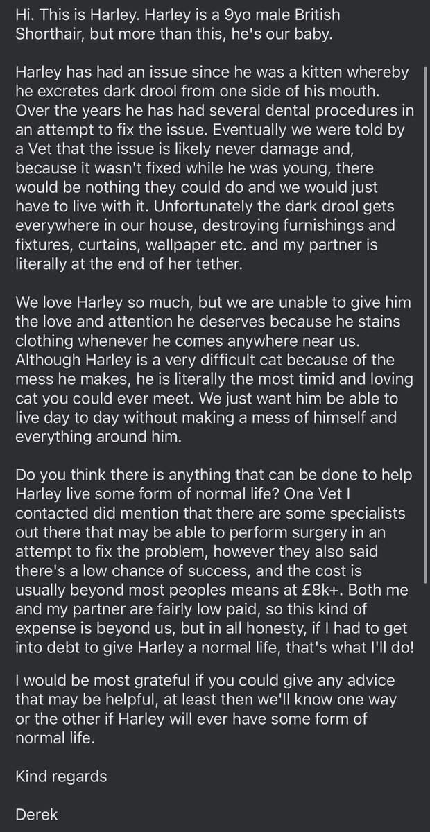 Dessie73's tweet photo. @ProfNoelFitz Hi. Please help us to help Harley: https://t.co/hQYKbktzrt