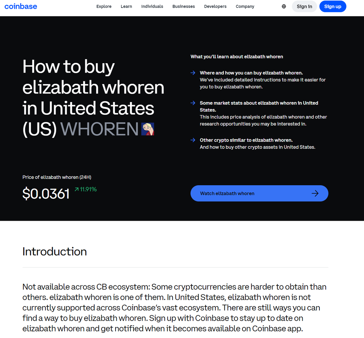 TheStalwart's tweet photo. Coinbase: "We’ve included detailed instructions to make it easier for you to buy elizabath whoren." https://t.co/O96XBV35Zn