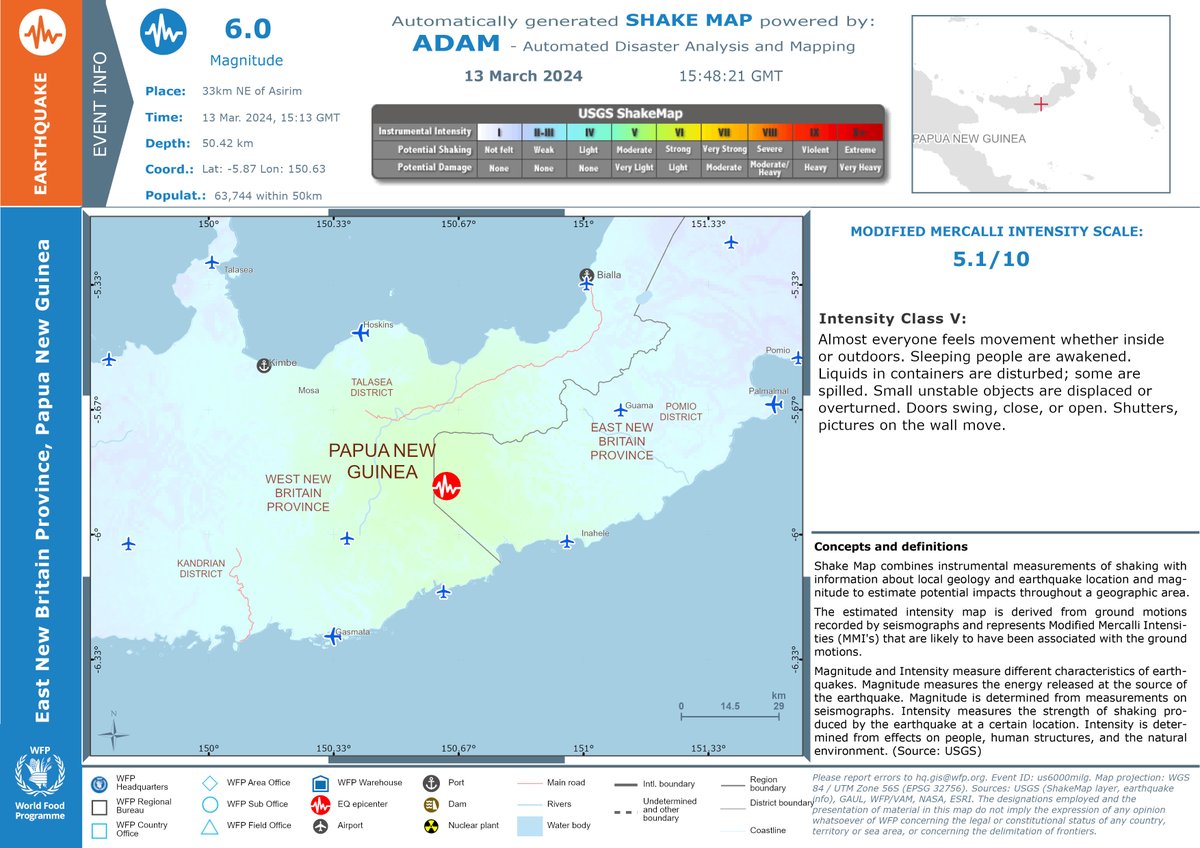 #Earthquake in #Papua New Guinea - Early impact estimation. Modified Mercalli Intensity: 5.1/10 - Population Exposure Estim.: bit.ly/4cfXaAs