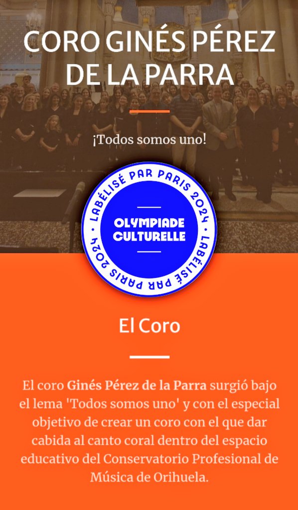 fnikon's tweet photo. El Coro oriolano "Ginés Pérez de la Parra" único seleccionado de España, para participar en las "Olimpiadas Culturales 2024" en París;  con su proyecto "Air With Air" (Disneyland)

Ya tienen la etiqueta. ¡Felicidades! 💐

#Orihuela
#Disneyland
#París
#OlimpiadasCulturales2024

💫 https://t.co/vk7MYdHSnt