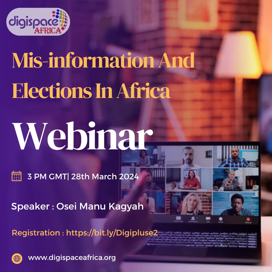 DigispaceAfrica's tweet image. Join us for the 2nd edition of #DigiPulse as we discuss Misinformation and Elections in #Africa. 

Date: 28th March, 2024
Time: 3pm GMT 

To participate kindly register here: bit.ly/Digipluse2

#webinar
#misinformation