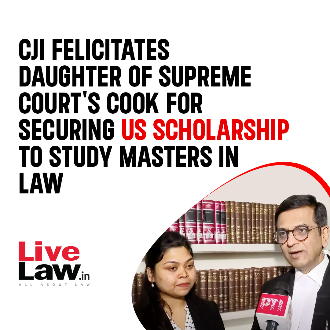LiveLawIndia's tweet image. In a generous gesture, Chief Justice of India DY Chandrachud and other Supreme Court Judges today (March 13) felicitated Pragya, the daughter of a cook in the Supreme Court, for scoring a scholarship. Pragya has recently received a scholarship to study for a masters in law at two…