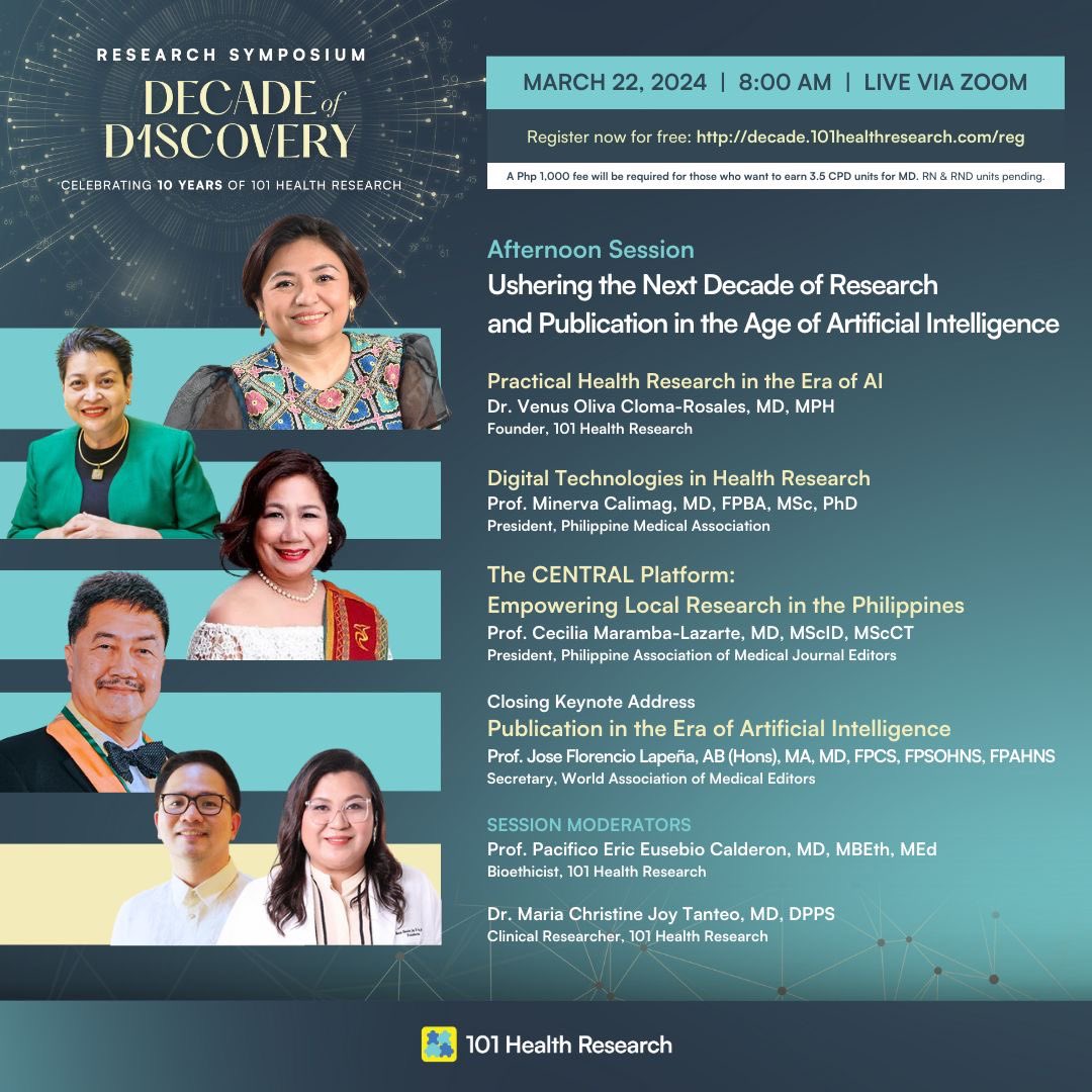 lapenajf's tweet photo. Join us for the Decade of Discovery 10th year anniversary Research Symposium of #101HealthResearch and register for free! Visit https://t.co/5qU0vsohSr. https://t.co/NYZKCMmJpS