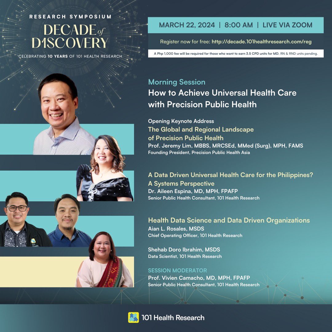lapenajf's tweet photo. Join us for the Decade of Discovery 10th year anniversary Research Symposium of #101HealthResearch and register for free! Visit https://t.co/5qU0vsohSr. https://t.co/NYZKCMmJpS