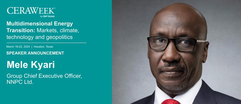We are pleased to announce Mele Kyari, Group Chief Executive Officer, NNPC Ltd. ( @nnpclimited ) is set to take the stage at #CERAWeek 2024. Discover more about the lineup of speakers for CERAWeek 2024 at okt.to/wQ2JI6.