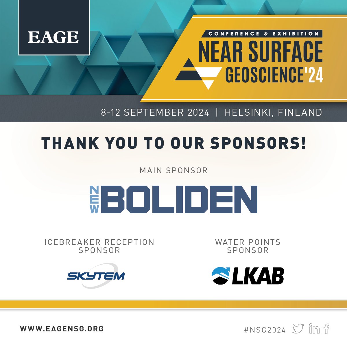 We express our gratitude to our sponsors @NewBoliden, @Skytem, @LKAB for their vital support of #NSG2024. Their contributions drive innovation and knowledge exchange in our community. Deadline for abstract submissions: 25 April 2024. Join us> bit.ly/3O938bK