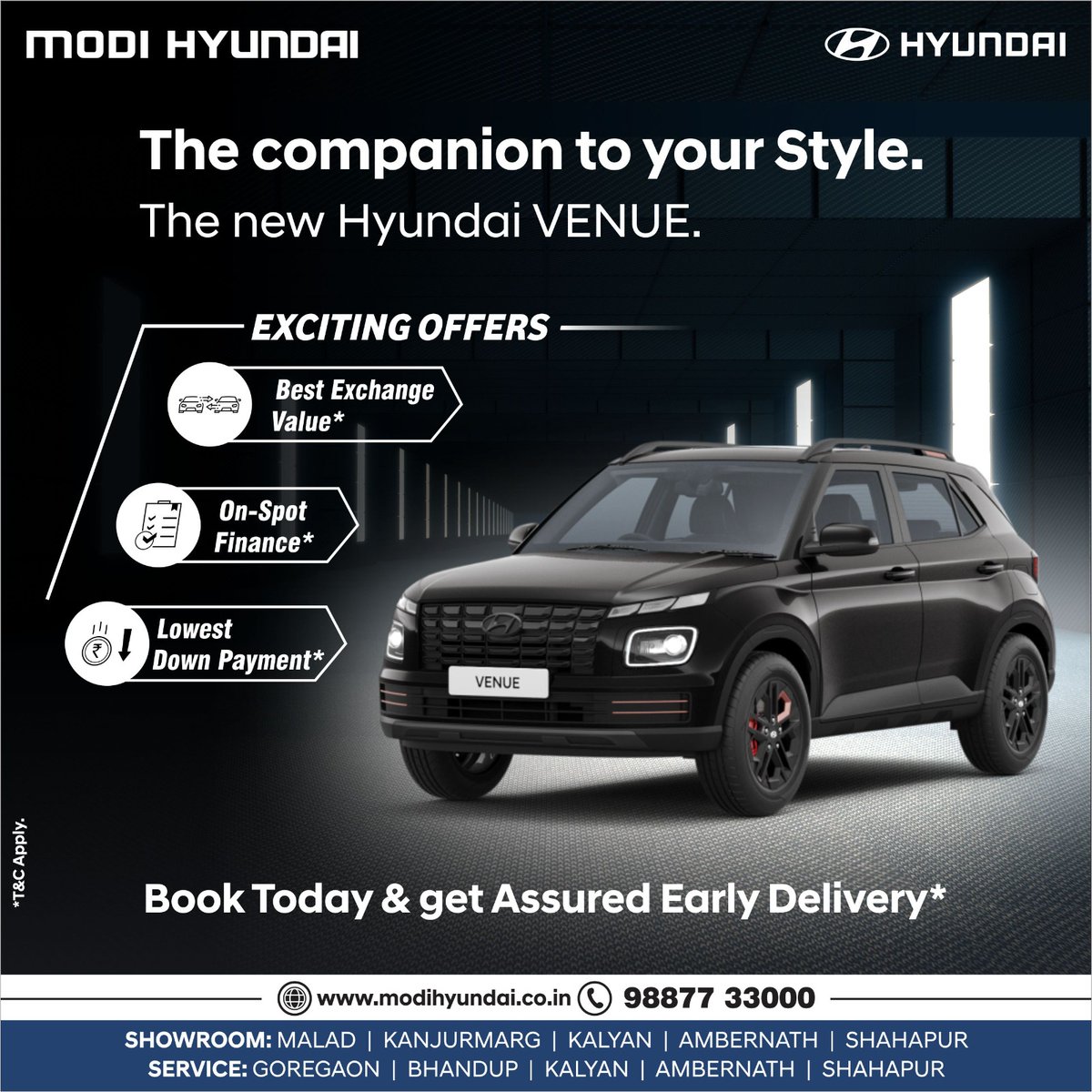 ModiHyundai's tweet image. Designed to stand out, built to explore – Hyundai Venue.
.
.
.
#HyundaiVenue #StandOutDesign #ExploreMore #AdventureAwaits #CompactSUV #UrbanExplorer #HyundaiAdventure #DriveWithStyle #CityLife #modihyundai