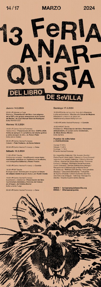 Este fin de semana estaremos en la Feria Libro Anarquista Sevilla (@feriaanarquista). En Casa Grande del Pumarejo (@PumaRuge). ¡No faltéis!