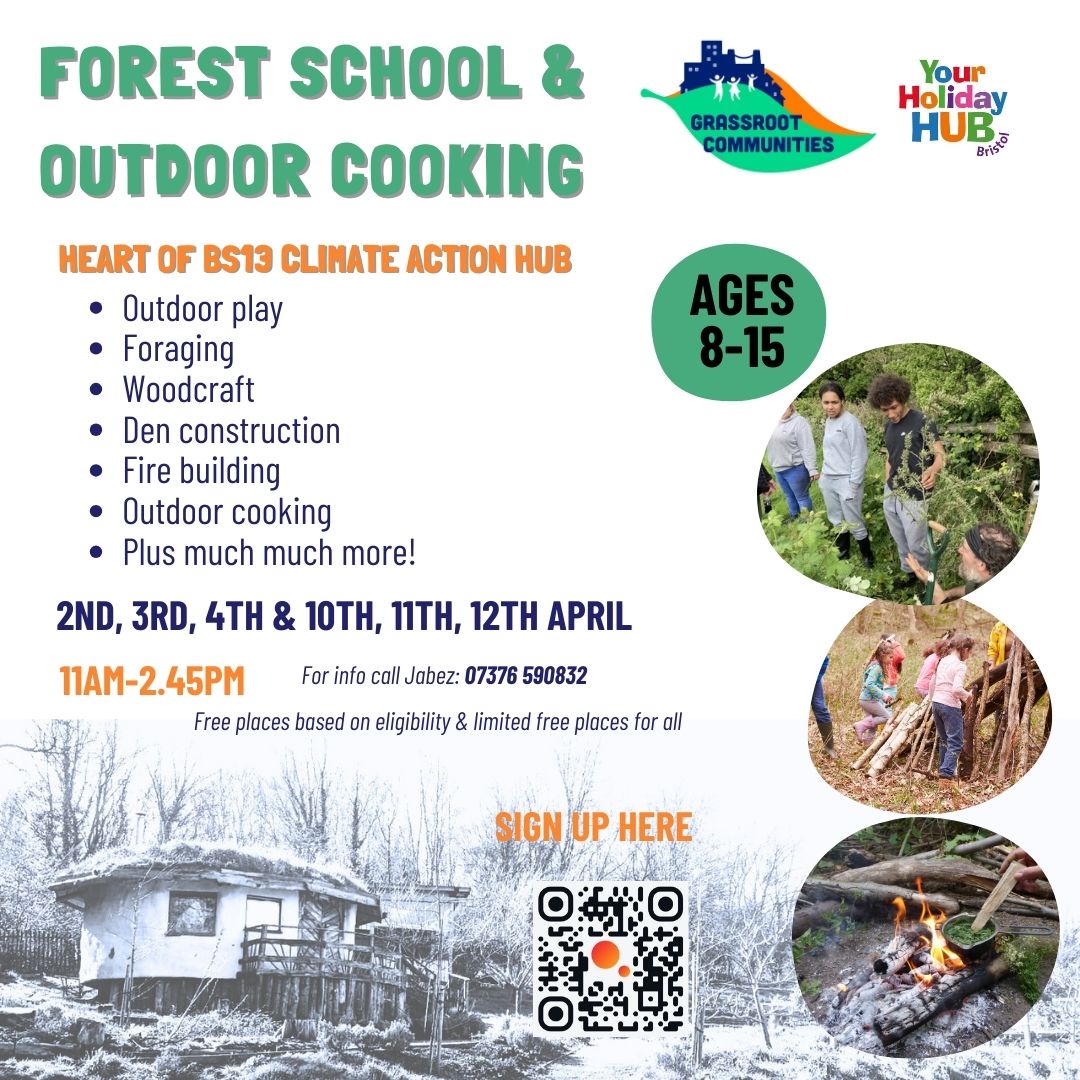 SIGN UP NOW for our Free Forest School & Outdoor Cooking in the Easter Holidays at The Heart of BS13 Climate Action Hub. eequ.org/experience/7445 #forestschool #outdoorcooking #outdoorplay #naturebased #lovenature