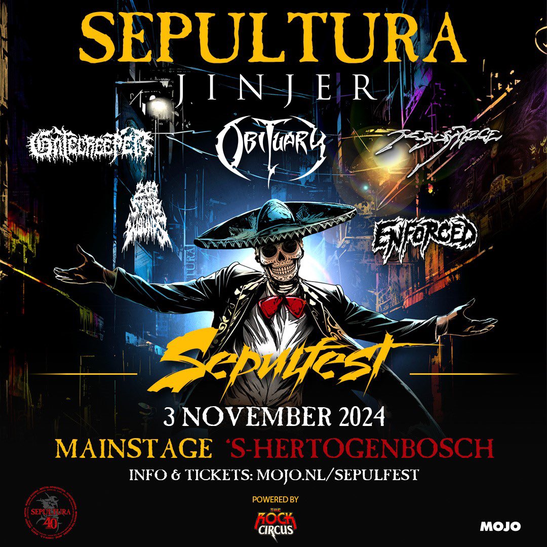 ‼️SEPULFEST‼️ @sepulturacombr @obituarytheband @JesusPieceHC @Gatecreeper @200StabWounds @Enforcermetal Tickets on sale this Friday - 11am! ticketmaster.nl/event/303479