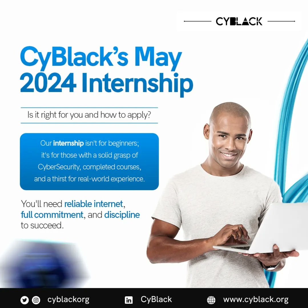 Cyblackorg's tweet image. CyBlack&apos;s May 2024 internship: Is it right for you and how to apply?
Our internship isn&apos;t for beginners; it&apos;s for those with a solid grasp of CyberSecurity, completed courses, and a thirst for real-world experience. 

1/6