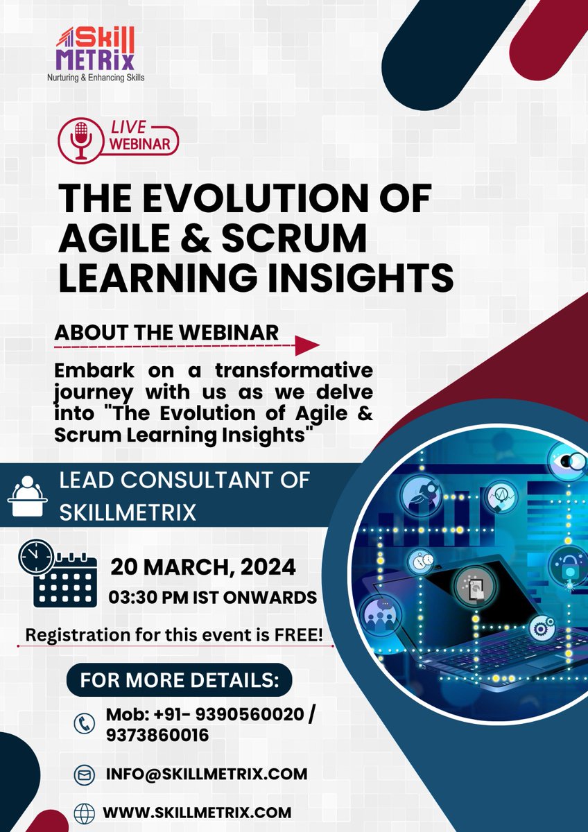 PradnyaSM's tweet photo. WEBINAR ALERT!!! "Evolution of Agile &amp; Scrum"
Uncover the latest trends and insights!
Secure your spot now: https://t.co/gx7k8teATm
@SkillMetrix https://t.co/M45PsRZOS4