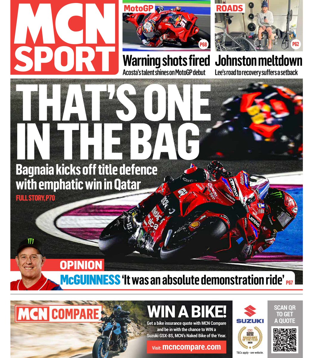 Out now in stores & the MCN App (subscription required) - bit.ly/3ZAhcib - Qatar MotoGP insight and analysis from @NeilMorrison87, @matoxley, Michael Scott & Colin Young. - Exclusive Lee Johnston interview. - Big Read: Barry Symmons tribute. #MotoGP #QatarGP