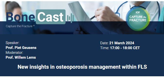 Join our #CaptureTheFracture #webinar ‘NEW INSIGHTS IN OSTEOPOROSIS MANAGEMENT WITHIN FLS’. Prof. P. Geusens will share data showing effectiveness of FLS. Among other topics, he’ll discuss a four-step model for patient evaluation. DATE: Mar. 21, 17:00 CET bit.ly/4a6qzuL