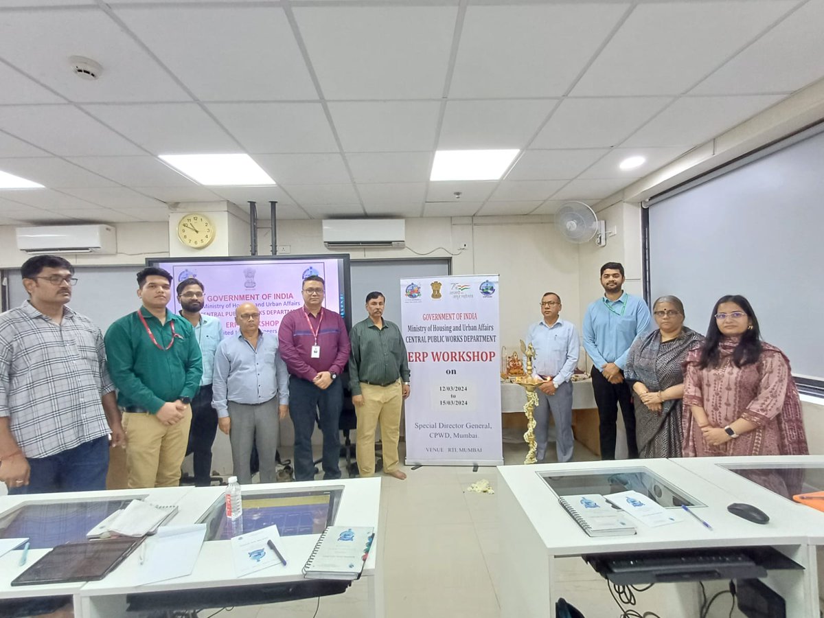 CPWD organizing workshop for #ERP implementation in CPWD at Mumbai from March 12 to 15, 2024 which was inaugurated by Shri Jayant Shekokar, SE CPWD and attended by newly appointed 73 Junior Engineers (Civil, E&M) at Regional Training Institute, Mumbai.