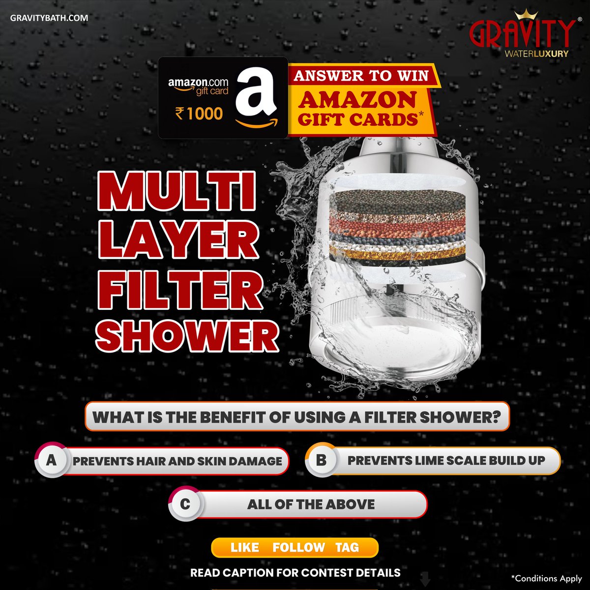 gravity_bath's tweet photo. #ContestAlert Answer to win Amazon Gift Cards. One Rs. 1000 Gift Card &amp; two Rs. 500 Gift Cards to be won. To enter contest 1. Like this post
2. Follow the @gravity_bath page on Instagram, Twitter and Facebook
3. Tag 3 friends
 
#Contest entries close on 20th March https://t.co/2PTJuCvVBG