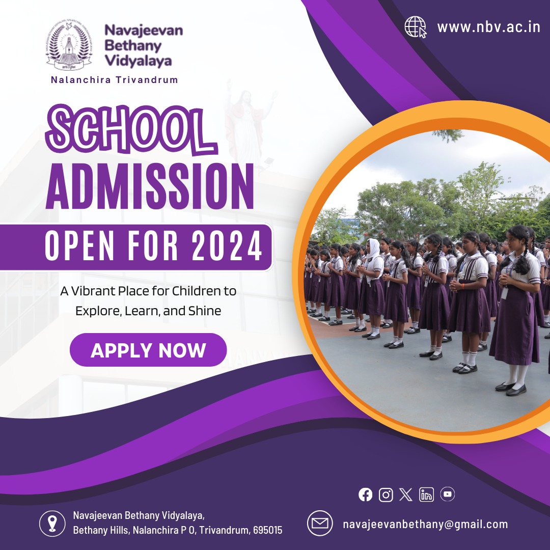 📚✨Enrich your child's educational journey at Navajeevan Bethany Vidyalaya! 🏫🌟

🎓 Admissions are now open for the academic year 2024.

#NBV #Bethany #AdmissionsOpen #SchoolJourney #EnrollNow #2024Admissions #StudentSuccess #EducationalJourney