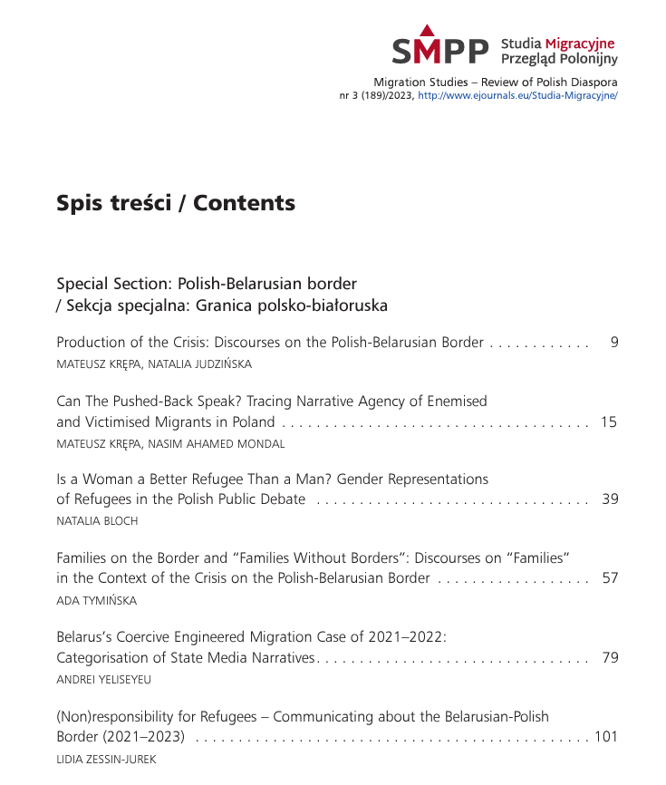 The special section of "Migration Studies - Review of Polish Diaspora" on discourse about the humanitarian crisis on the PL-BY border is out!  In the following days we will present specific articles, but now we invite you to read the entire issue: bit.ly/3wPOn7Y