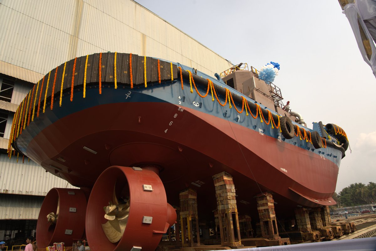 Udupicsl's tweet photo. Setting sail towards success! UCSL subsidiary of @cslcochin under @shipmin_india, launched the 70 T Bollard Pull Tug-UY 163, KONNA STAR, for M/s. Polestarmaritime Ltd. Occasion was graced by Polestar Maritime Ltd officials and UCSL staff. #UCSL #maritime #innovation #shipping https://t.co/hJKnbfYFOK