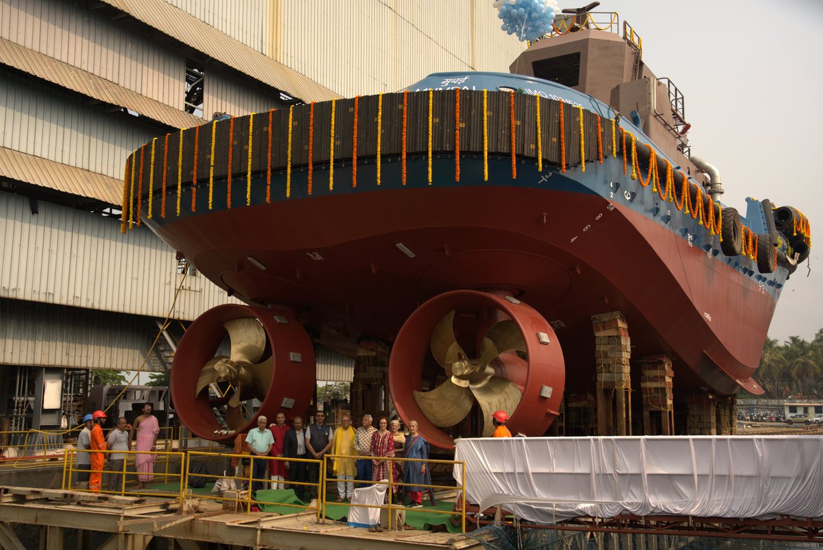 Udupicsl's tweet photo. Setting sail towards success! UCSL subsidiary of @cslcochin under @shipmin_india, launched the 70 T Bollard Pull Tug-UY 163, KONNA STAR, for M/s. Polestarmaritime Ltd. Occasion was graced by Polestar Maritime Ltd officials and UCSL staff. #UCSL #maritime #innovation #shipping https://t.co/hJKnbfYFOK