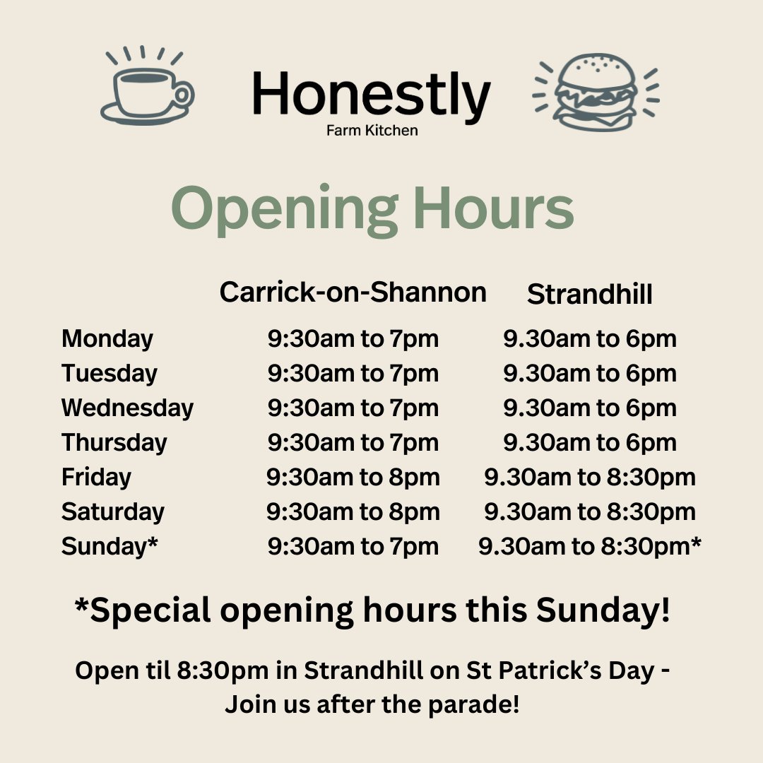 New Opening Hours - opening later Fridays &amp; Saturdays in Strandhill - join us for a well deserved dinner out! Also special later hours this Sunday to enjoy St Patrick's Day!

Book a table at ow.ly/UeeK50QS3ot

#friday #saturday #strandhill #sligo #wildatlanticway
