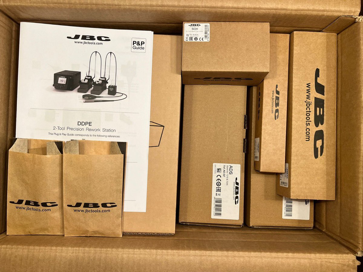 Took delivery of this package from @JBCTools ! This DDPE set is a high precision dual tool station, which will greatly improve my soldering and repair skills. I’ll unbox and review it later on! If you’re interested in this set, you can find it here: jbctools.com/ddpe-2qc-2-too…