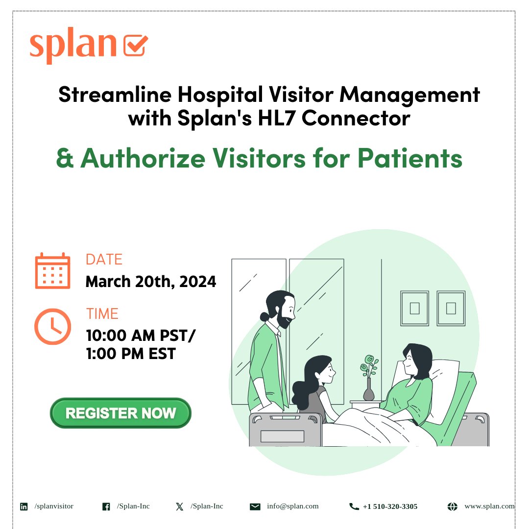 Struggling to manage the visitor process at your hospital? Join Splan's webinar on Wednesday, March 20th, 2024, at 10:00 AM PST/ 01:00 PM EST and discover how our Visitor Management system can:

Register now: lnkd.in/g-a_nxyC 
 
#hospitalvisitormanagement